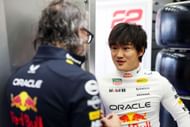 Laurent Mekies (L) and Yuki Tsunoda (R) at the 2025 F1 Grand Prix of Belgium- Source: Getty